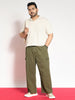 Plus Men's Medium Olive Loose Baggy Fit Cargo Jogger Chino Pant with 6 Pockets Stretchable