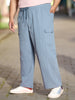 Plus Men's Steel Blue Loose Baggy Fit Cargo Jogger Chino Pant with 6 Pockets Stretchable