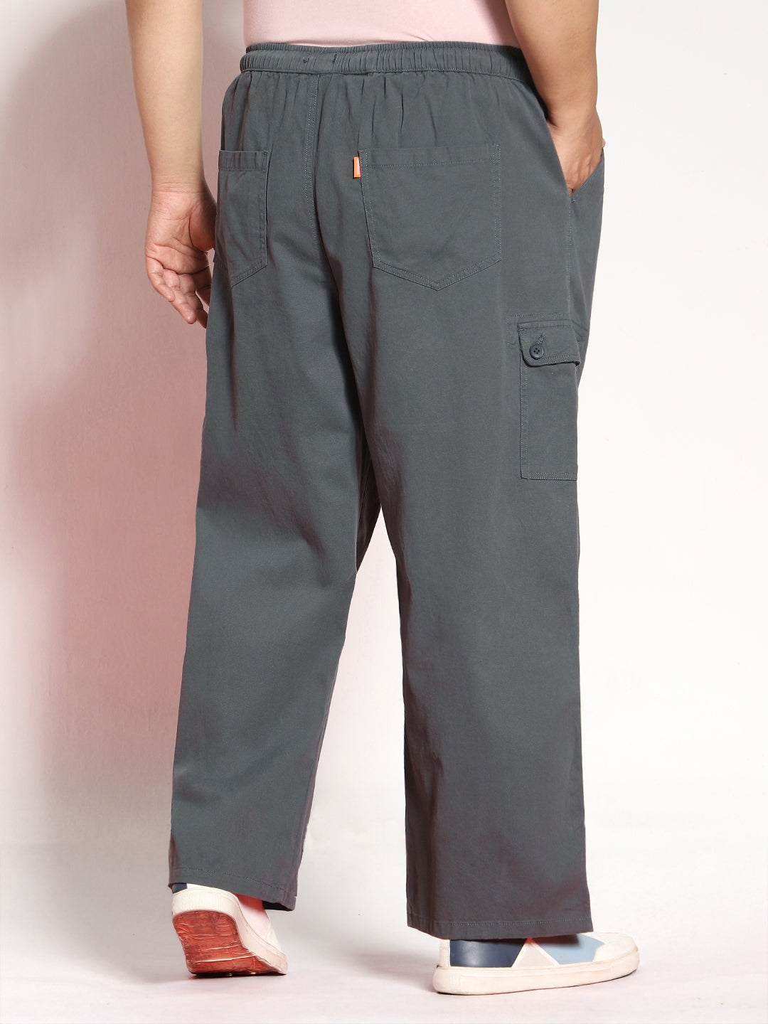 Plus Men's Steel Grey Loose Baggy Fit Cargo Jogger Chino Pant with 6 Pockets Stretchable