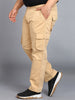 Plus Men's Beige Regular Fit Solid Cargo Chino Pant with 6 Pockets