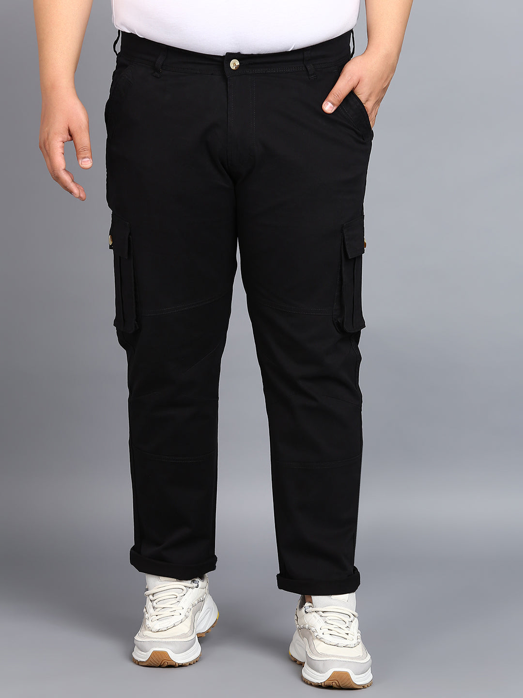 Urbano Plus Men's Black Regular Fit Solid Cargo Chino Pant with 6 Pockets