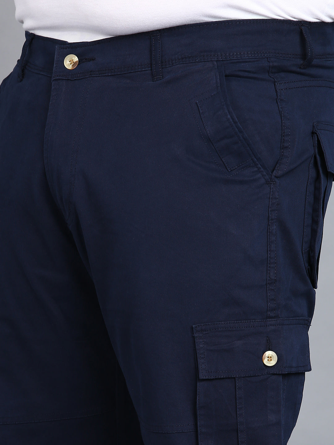 Plus Men's Navy Blue Regular Fit Solid Cargo Chino Pant with 6 Pockets