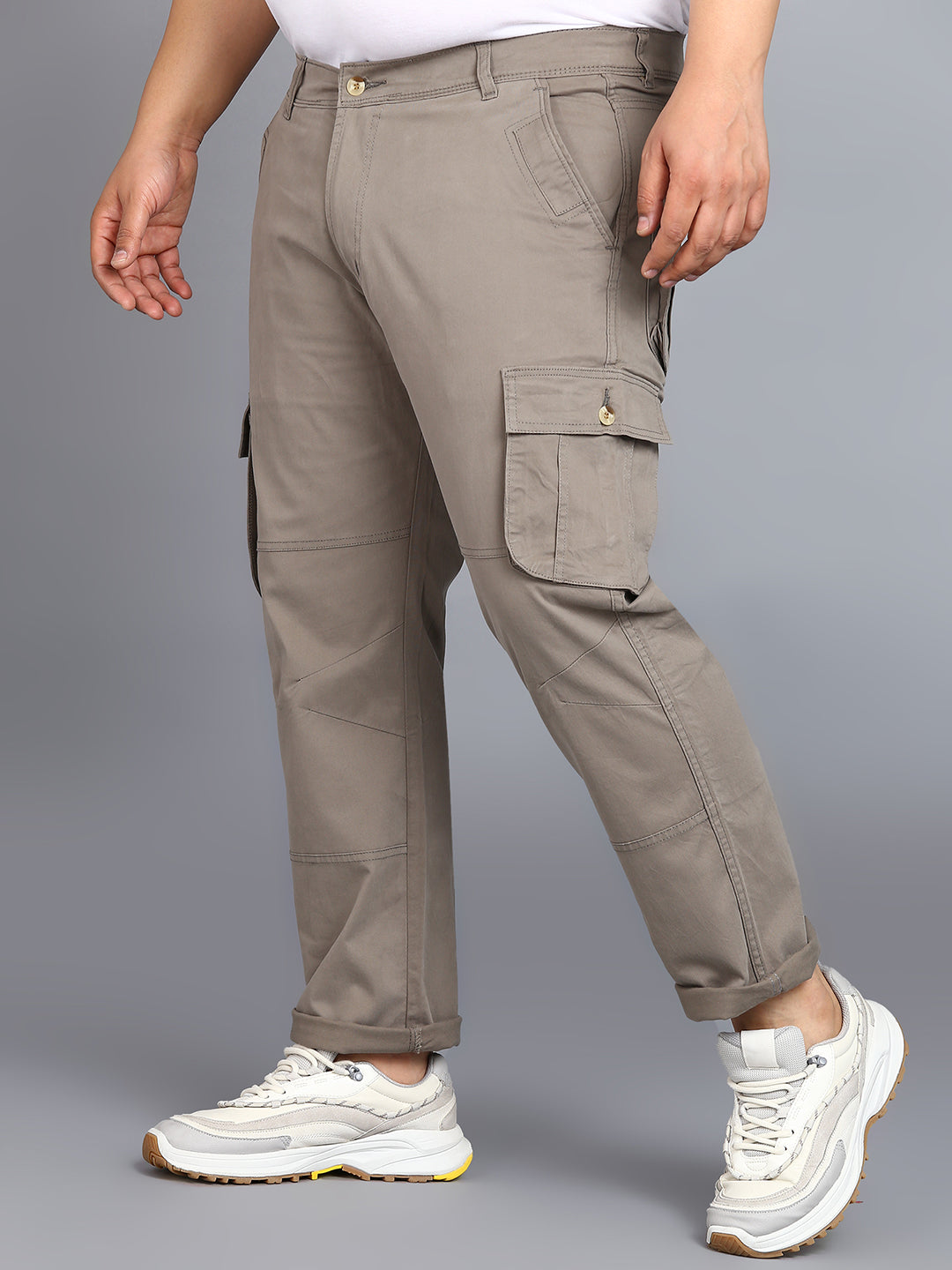 Urbano Plus Men's Grey Regular Fit Solid Cargo Chino Pant with 6 Pockets