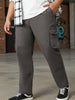 Plus Men's Dark Grey Regular Fit Solid Cargo Chino Pant with 6 Pockets
