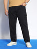 Plus Men's Black Regular Fit Solid Cargo Chino Pant with 6 Pockets Stretchable