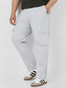 Plus Men's Ice Grey Regular Fit Solid Cargo Chino Pant with 6 Pockets Stretchable