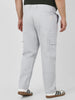 Plus Men's Ice Grey Regular Fit Solid Cargo Chino Pant with 6 Pockets Stretchable