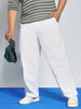 Plus Men's White Loose Baggy Fit Solid Chino Trousers Non-Stretchable