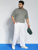 Plus Men's White Loose Baggy Fit Solid Chino Trousers Non-Stretchable