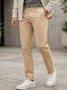 Plus Men's Beige Cotton Regular Fit Casual Chinos Trousers Stretch