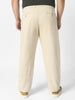 Plus Men's Cream Cotton Regular Fit Casual Chinos Trousers Stretch