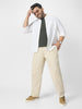 Plus Men's Cream Cotton Regular Fit Casual Chinos Trousers Stretch
