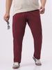 Plus Men's Dark Maroon Cotton Regular Fit Casual Chinos Trousers Stretch