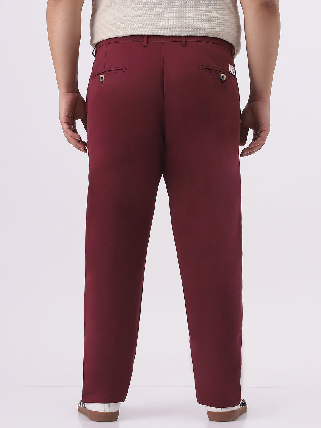 Plus Men's Dark Maroon Cotton Regular Fit Casual Chinos Trousers Stretch