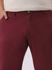 Plus Men's Dark Maroon Cotton Regular Fit Casual Chinos Trousers Stretch