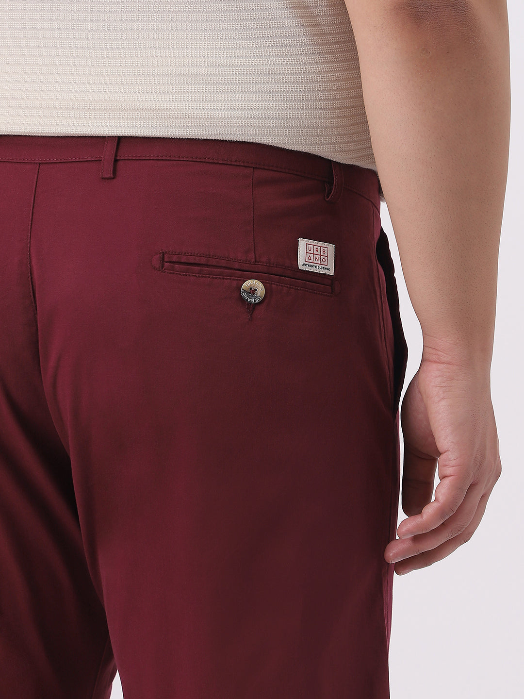 Plus Men's Dark Maroon Cotton Regular Fit Casual Chinos Trousers Stretch