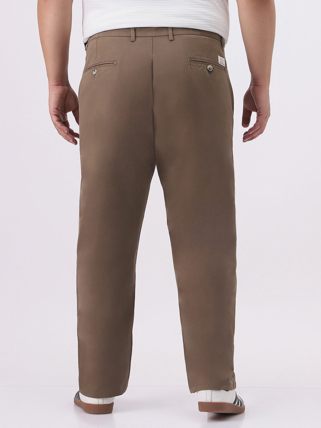 Plus Men's Dark Taupe Cotton Regular Fit Casual Chinos Trousers Stretch