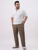 Plus Men's Dark Taupe Cotton Regular Fit Casual Chinos Trousers Stretch