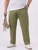 Plus Men's Light Olive Cotton Regular Fit Casual Chinos Trousers Stretch