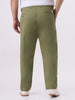 Plus Men's Light Olive Cotton Regular Fit Casual Chinos Trousers Stretch