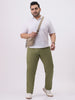 Plus Men's Light Olive Cotton Regular Fit Casual Chinos Trousers Stretch