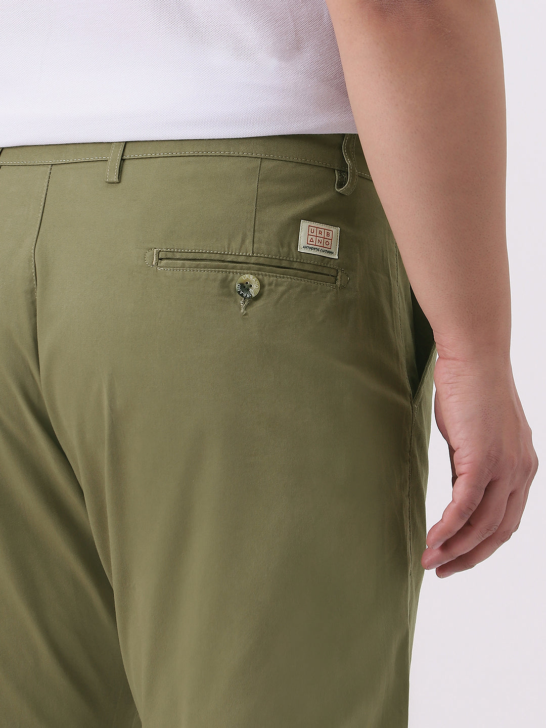 Plus Men's Light Olive Cotton Regular Fit Casual Chinos Trousers Stretch
