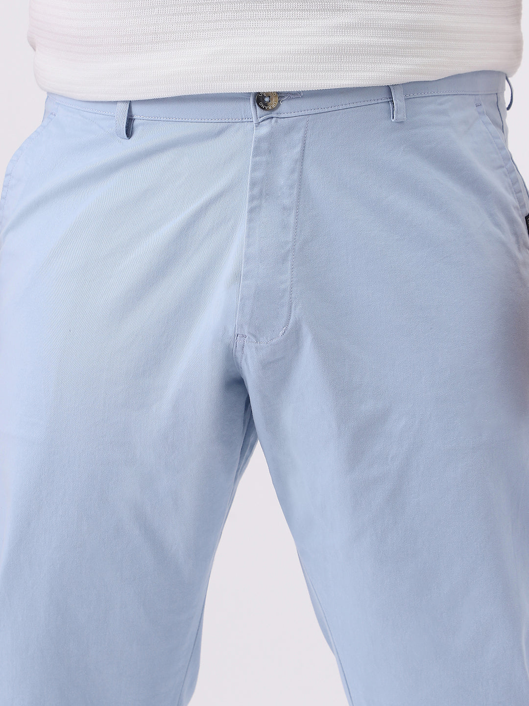 Plus Men's Light Sky Blue Cotton Regular Fit Casual Chinos Trousers Stretch