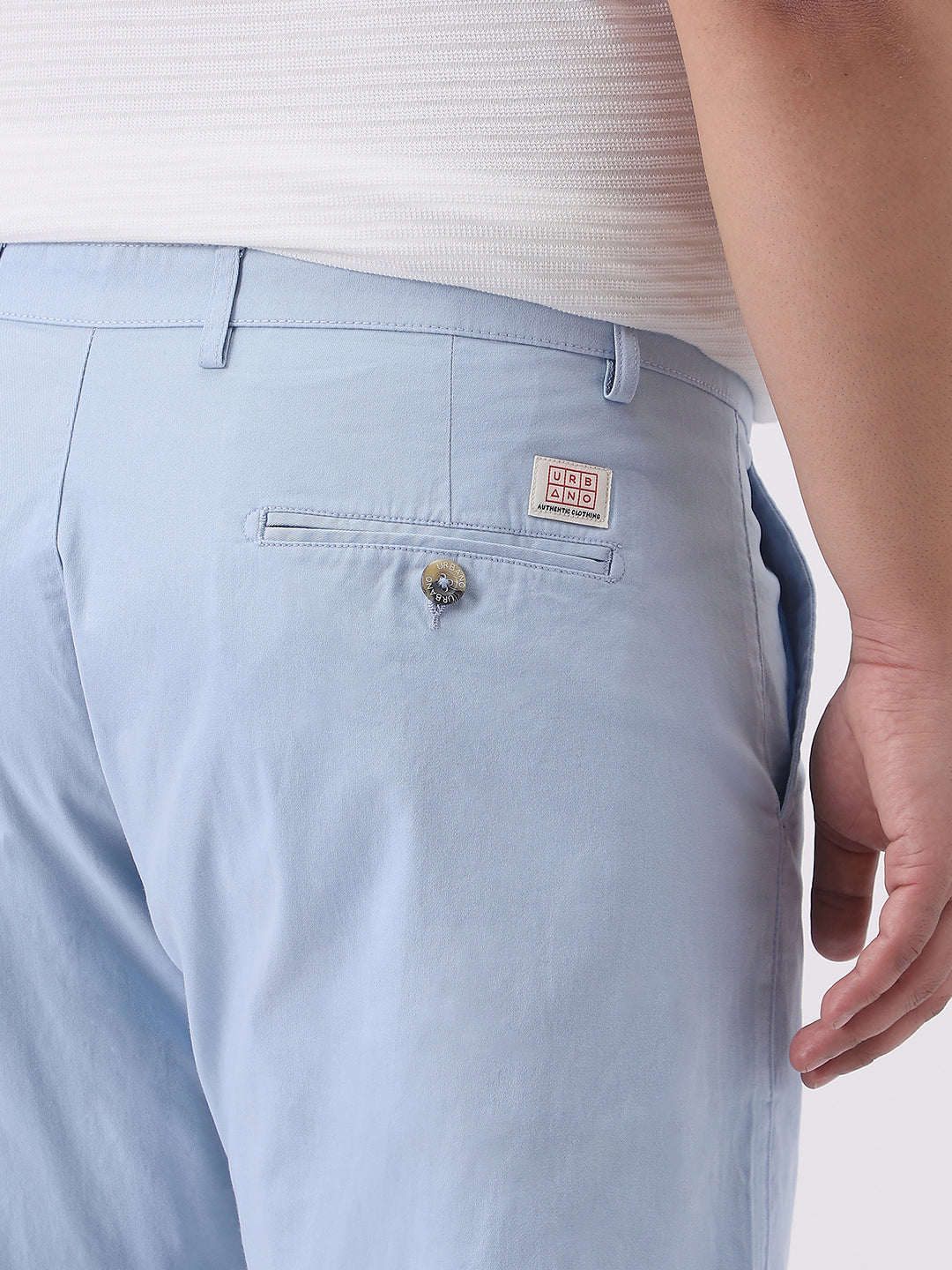 Plus Men's Light Sky Blue Cotton Regular Fit Casual Chinos Trousers Stretch