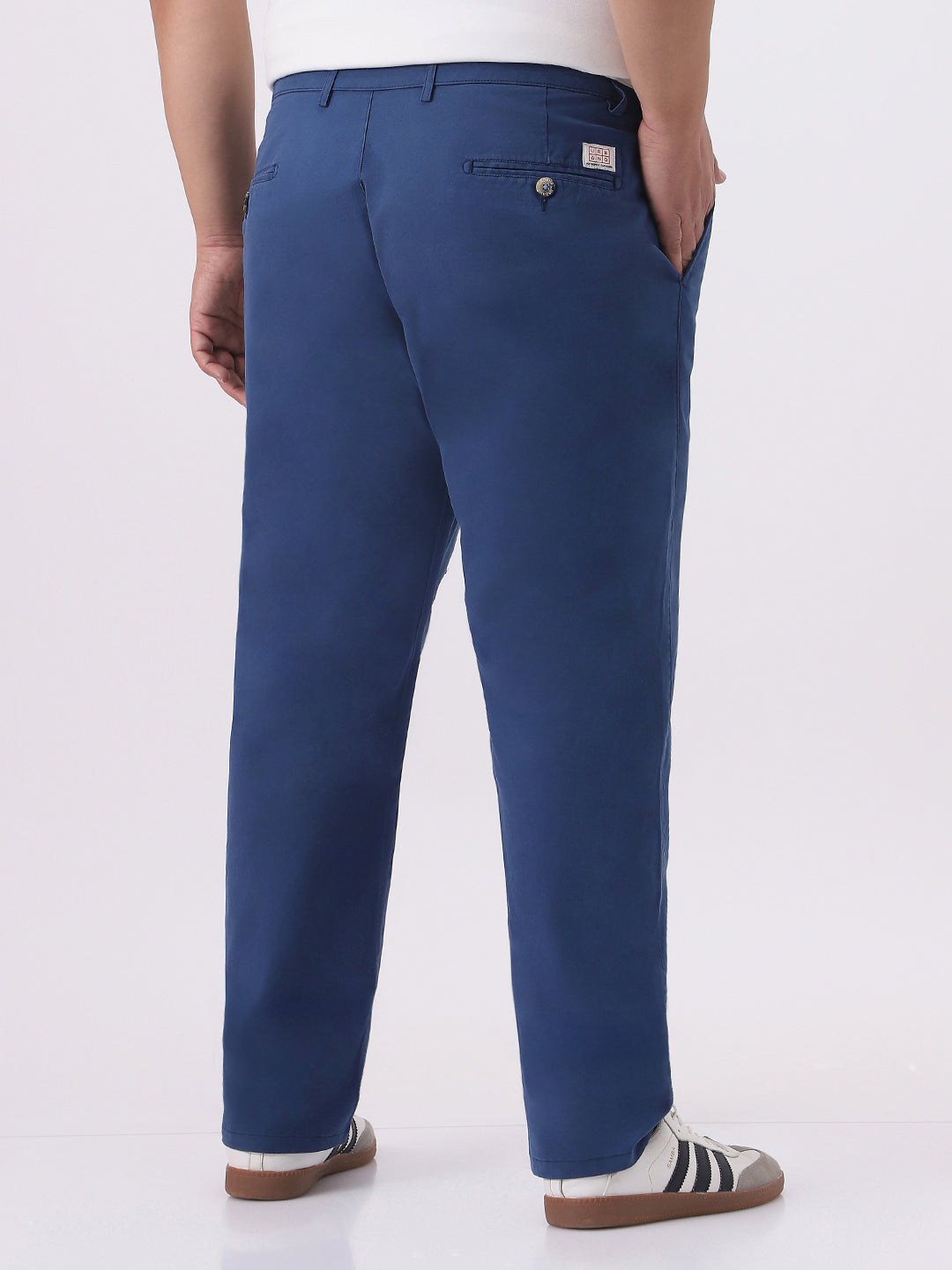 Plus Men's Royal Blue Cotton Regular Fit Casual Chinos Trousers Stretch