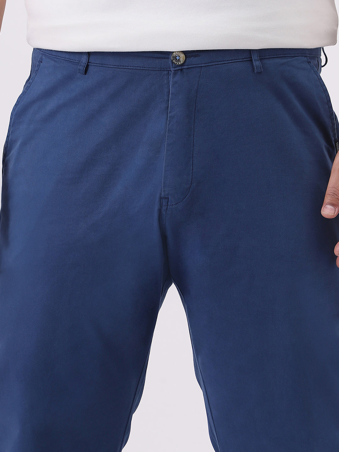 Plus Men's Royal Blue Cotton Regular Fit Casual Chinos Trousers Stretch