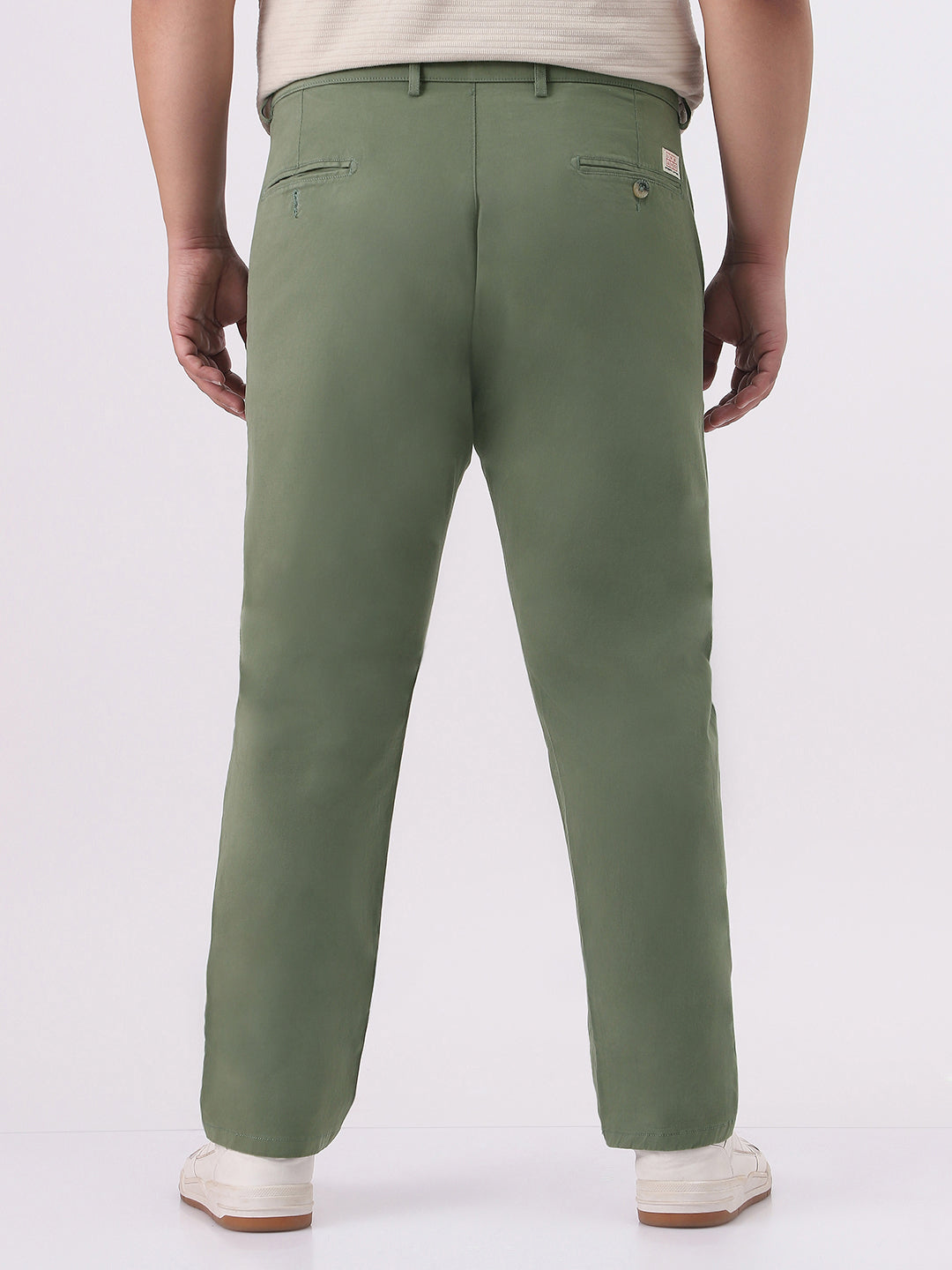 Plus Men's Sage Green Cotton Regular Fit Casual Chinos Trousers Stretch