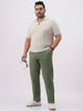 Plus Men's Sage Green Cotton Regular Fit Casual Chinos Trousers Stretch