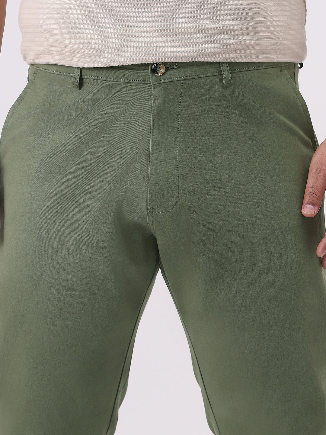 Plus Men's Sage Green Cotton Regular Fit Casual Chinos Trousers Stretch