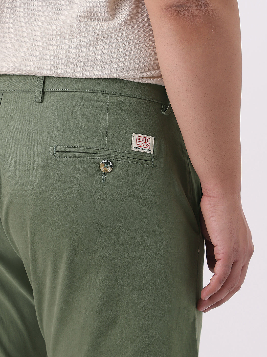 Plus Men's Sage Green Cotton Regular Fit Casual Chinos Trousers Stretch