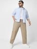 Plus Men's Taupe Brown Cotton Regular Fit Casual Chinos Trousers Stretch