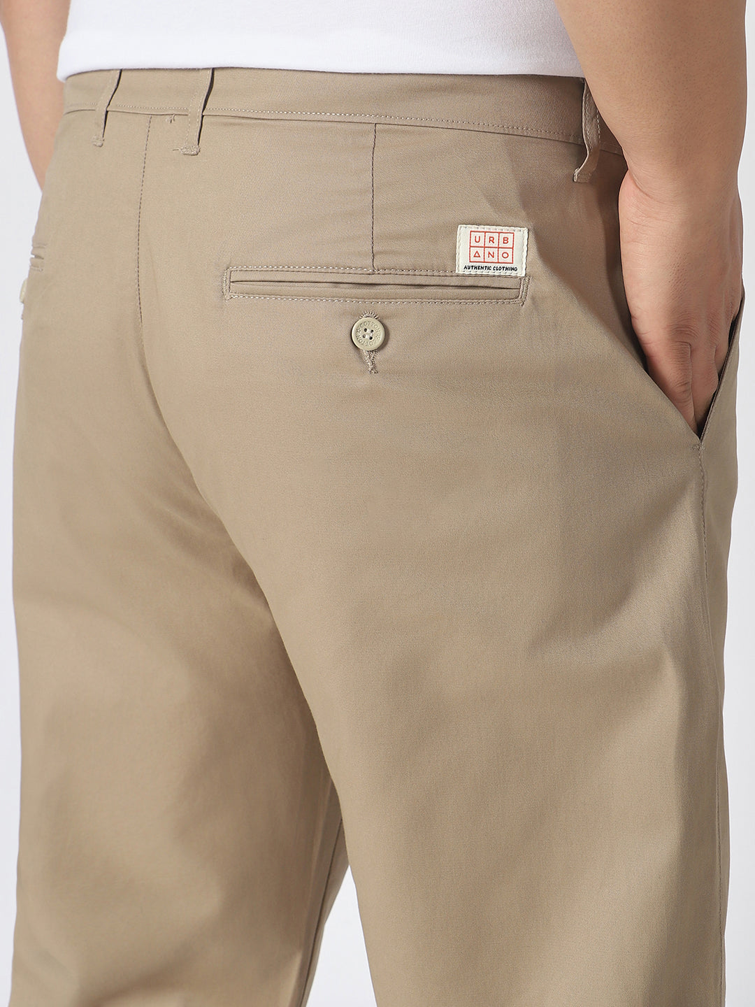 Plus Men's Taupe Brown Cotton Regular Fit Casual Chinos Trousers Stretch