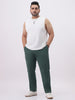 Plus Men's Teal Green Cotton Regular Fit Casual Chinos Trousers Stretch