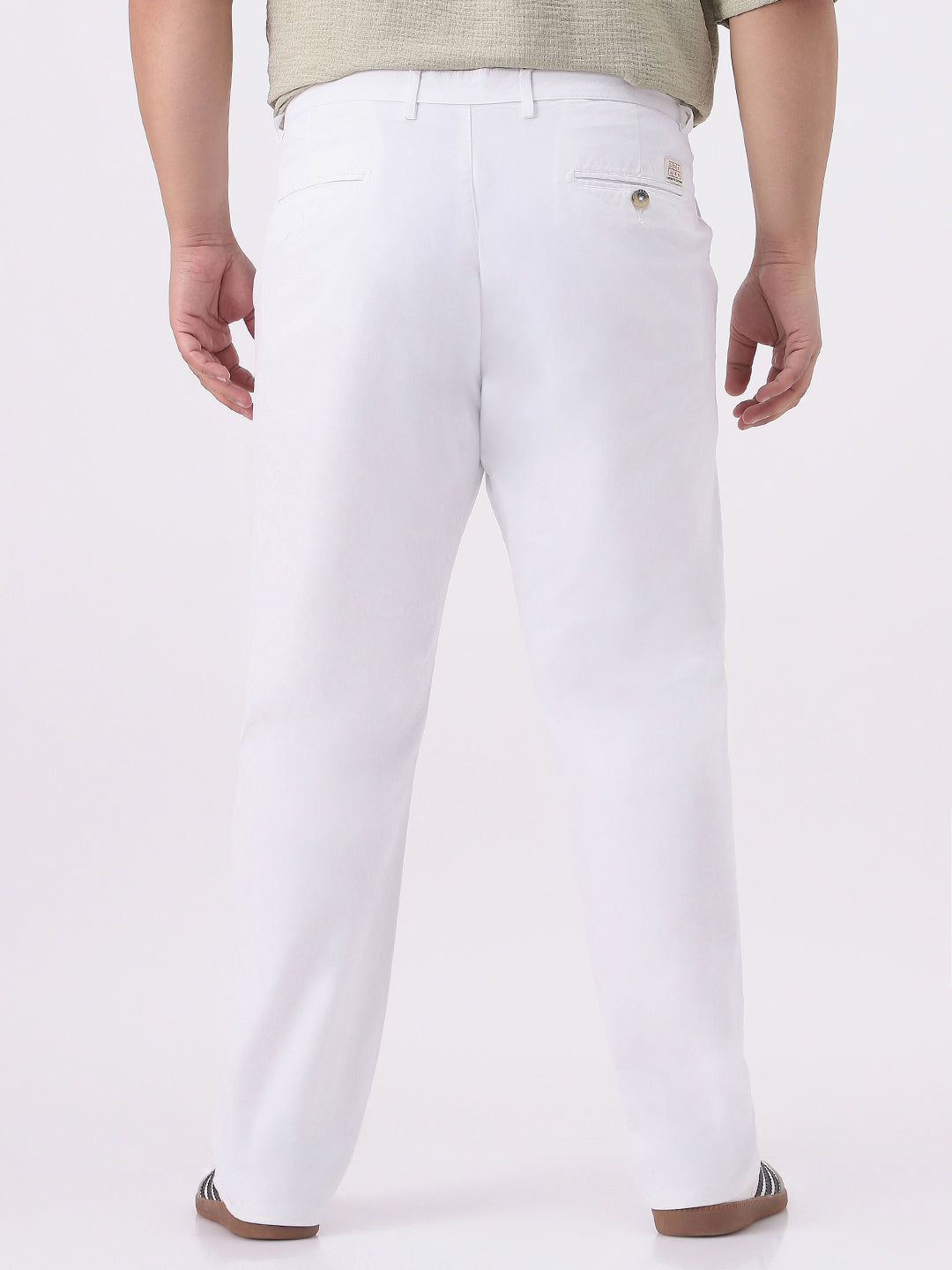 Plus Men's White Cotton Regular Fit Casual Chinos Trousers Stretch