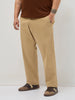 Plus Men's Beige Straight Fit Mid Rise Cotton Casual Chinos Trousers Stretch