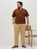 Plus Men's Beige Straight Fit Mid Rise Cotton Casual Chinos Trousers Stretch