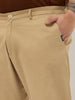 Plus Men's Beige Straight Fit Mid Rise Cotton Casual Chinos Trousers Stretch