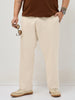 Plus Men's Cream Straight Fit Mid Rise Cotton Casual Chinos Trousers Stretch