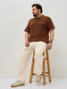 Plus Men's Cream Straight Fit Mid Rise Cotton Casual Chinos Trousers Stretch