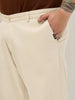 Plus Men's Cream Straight Fit Mid Rise Cotton Casual Chinos Trousers Stretch