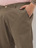 Plus Men's Dark Taupe Straight Fit Mid Rise Cotton Casual Chinos Trousers Stretch