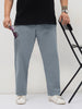 Plus Men's Light Blue Straight Fit Mid Rise Cotton Casual Chinos Trousers Stretch