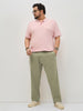 Plus Men's Light Olive Straight Fit Mid Rise Cotton Casual Chinos Trousers Stretch