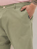 Plus Men's Light Olive Straight Fit Mid Rise Cotton Casual Chinos Trousers Stretch