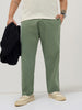 Plus Men's Sage Green Straight Fit Mid Rise Cotton Casual Chinos Trousers Stretch