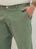 Plus Men's Sage Green Straight Fit Mid Rise Cotton Casual Chinos Trousers Stretch